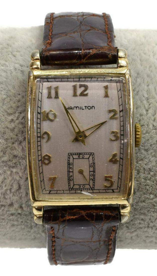 GENTS HAMILTON GOLD FILLED WATCH ON CROCODILE BAND (1 of 6)