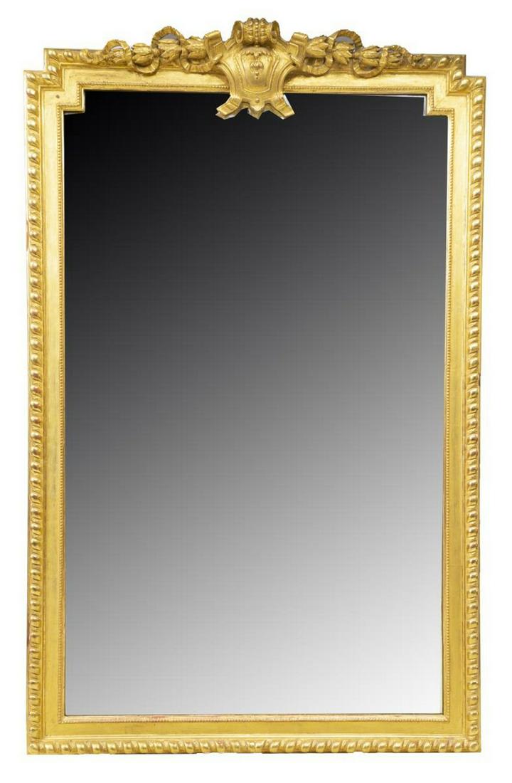 LARGE FRENCH NEOCLASSICAL GILT MIRROR, 81" X 51" (1 of 3)