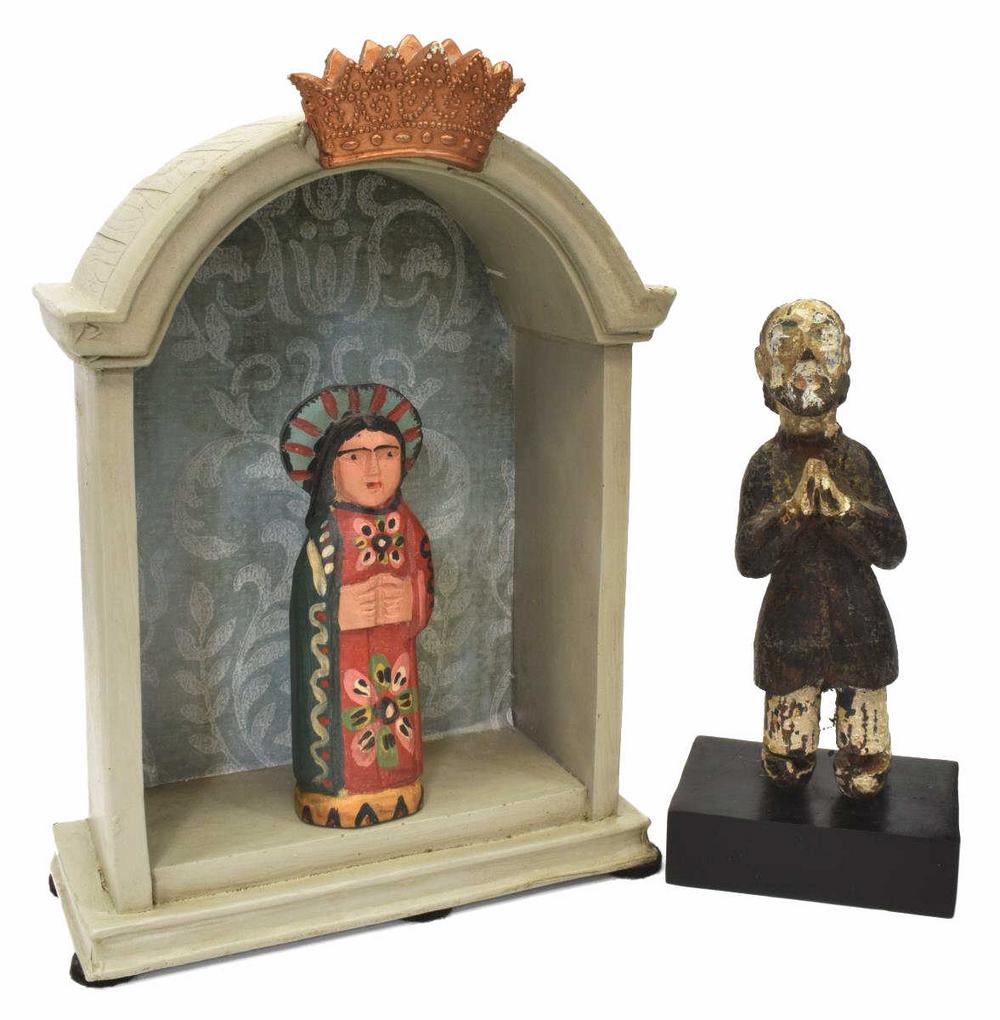 (2) SPANISH CARVED RELIGIOUS ALTAR FIGURES (1 of 8)