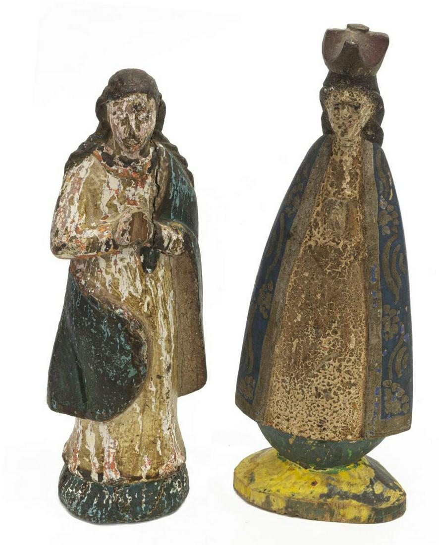 (2) ANTIQUE SPANISH CARVED RELIGIOUS ALTAR FIGURES (1 of 3)