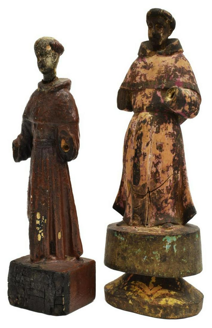 (2) SPANISH CARVED FRANCISCAN ALTAR FIGURES (1 of 6)