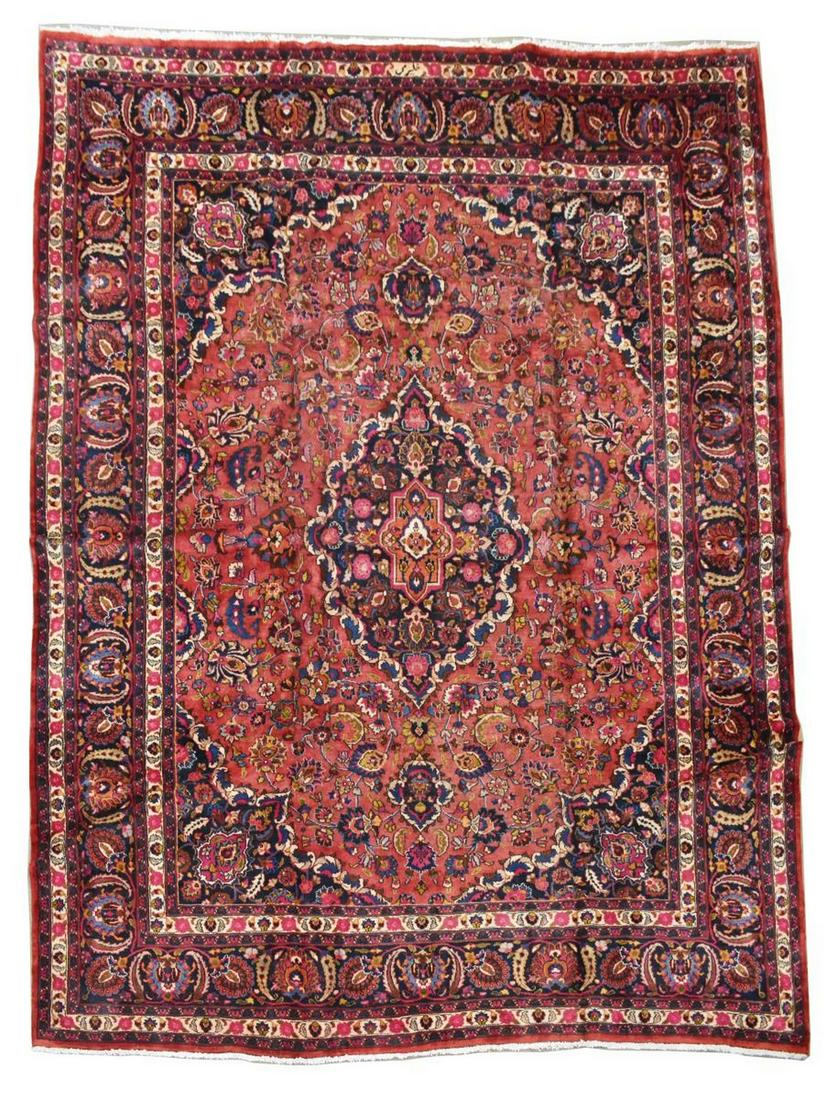 HAND-TIED PERSIAN MASHAD RUG, 12'9" X 9'9" (1 of 3)
