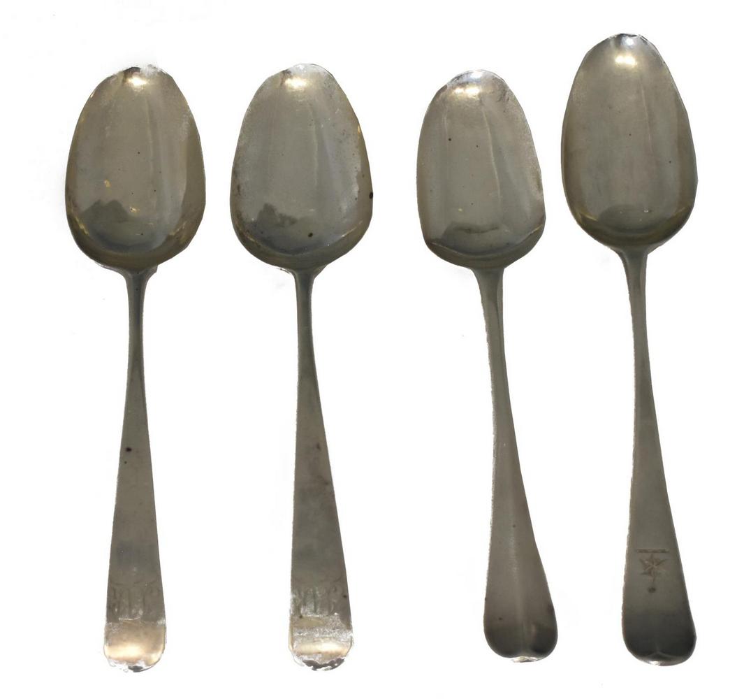 (4) ENGLISH STERLING SILVER SPOONS, 18TH C. (1 of 3)