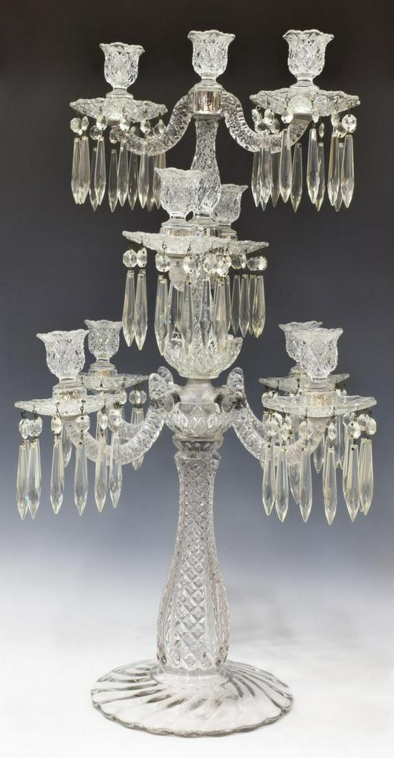 FINE COLORLESS GLASS THREE-TIER CANDELABRA (1 of 3)