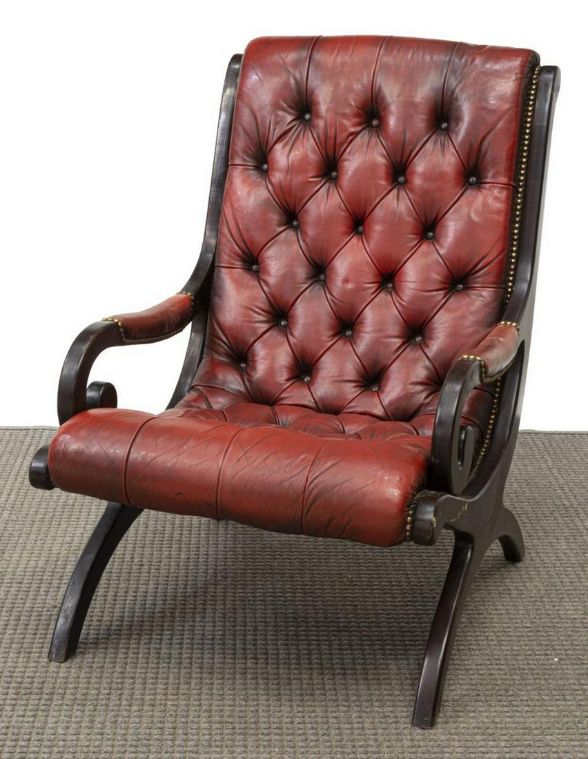 ENGLISH BUTTONED MAROON LEATHER LOUNGE CHAIR (1 of 3)