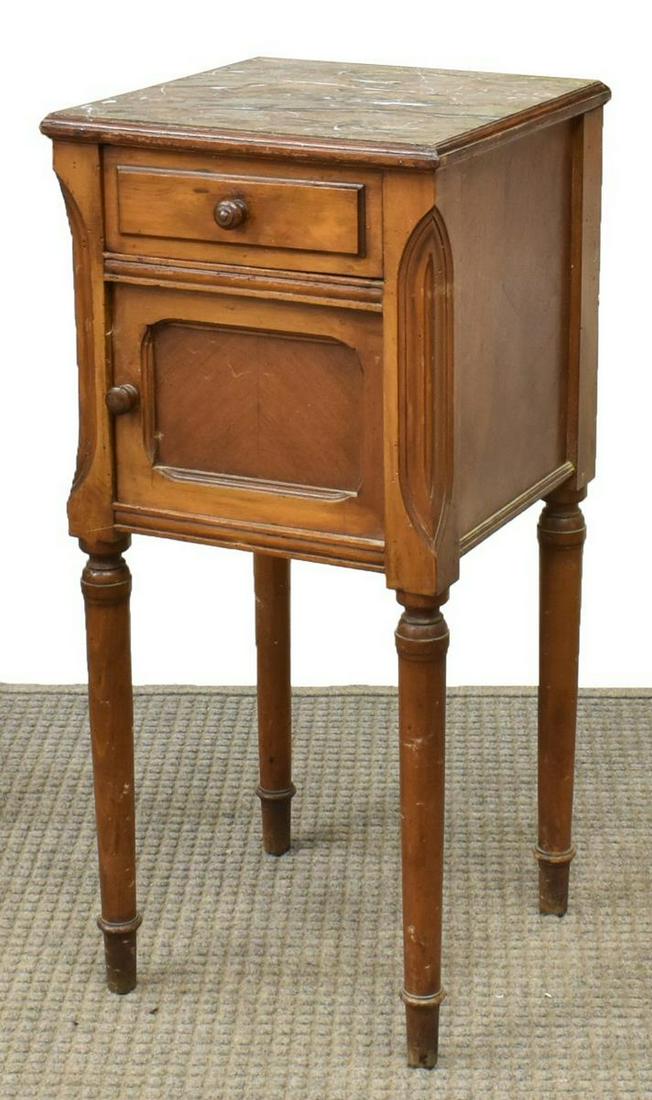 FRENCH MARBLE-TOP WALNUT BEDSIDE CABINET (1 of 5)