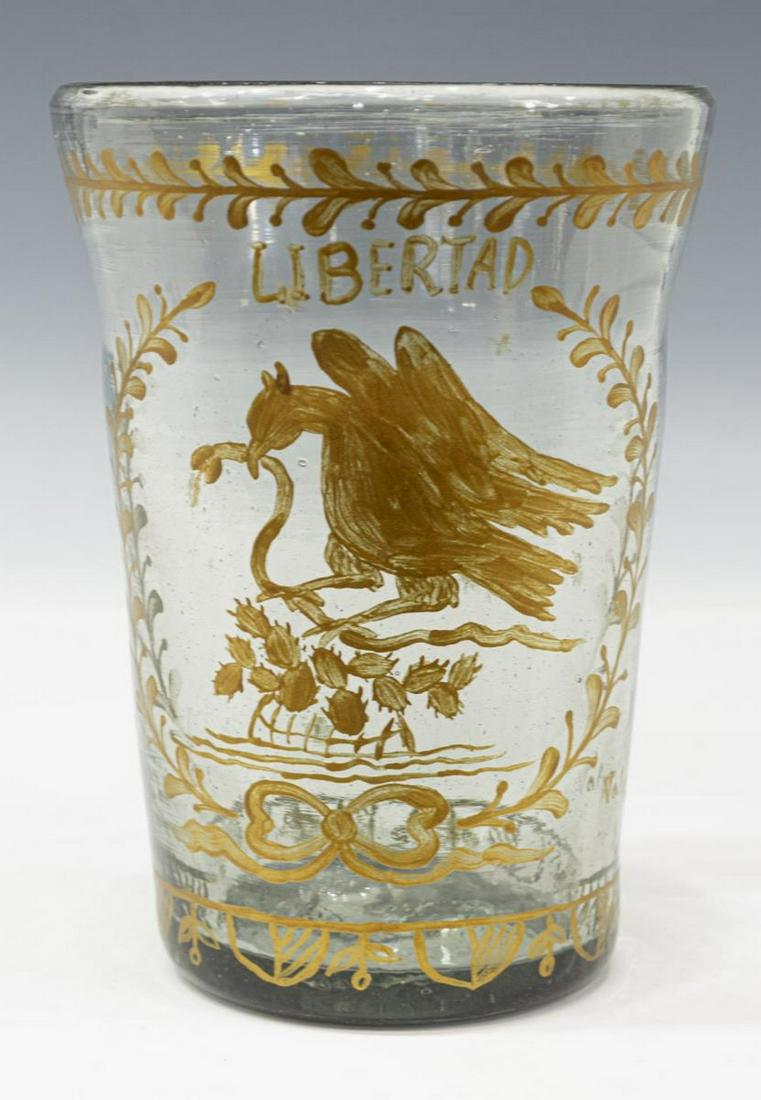 MEXICAN GILT PAINTED GLASS VASE W/ EAGLE & SNAKE (1 of 4)