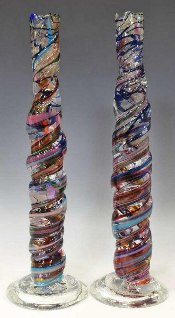 (2) DAVID GOLDHAGEN STUDIO ART GLASS CANDLESTICKS (1 of 3)