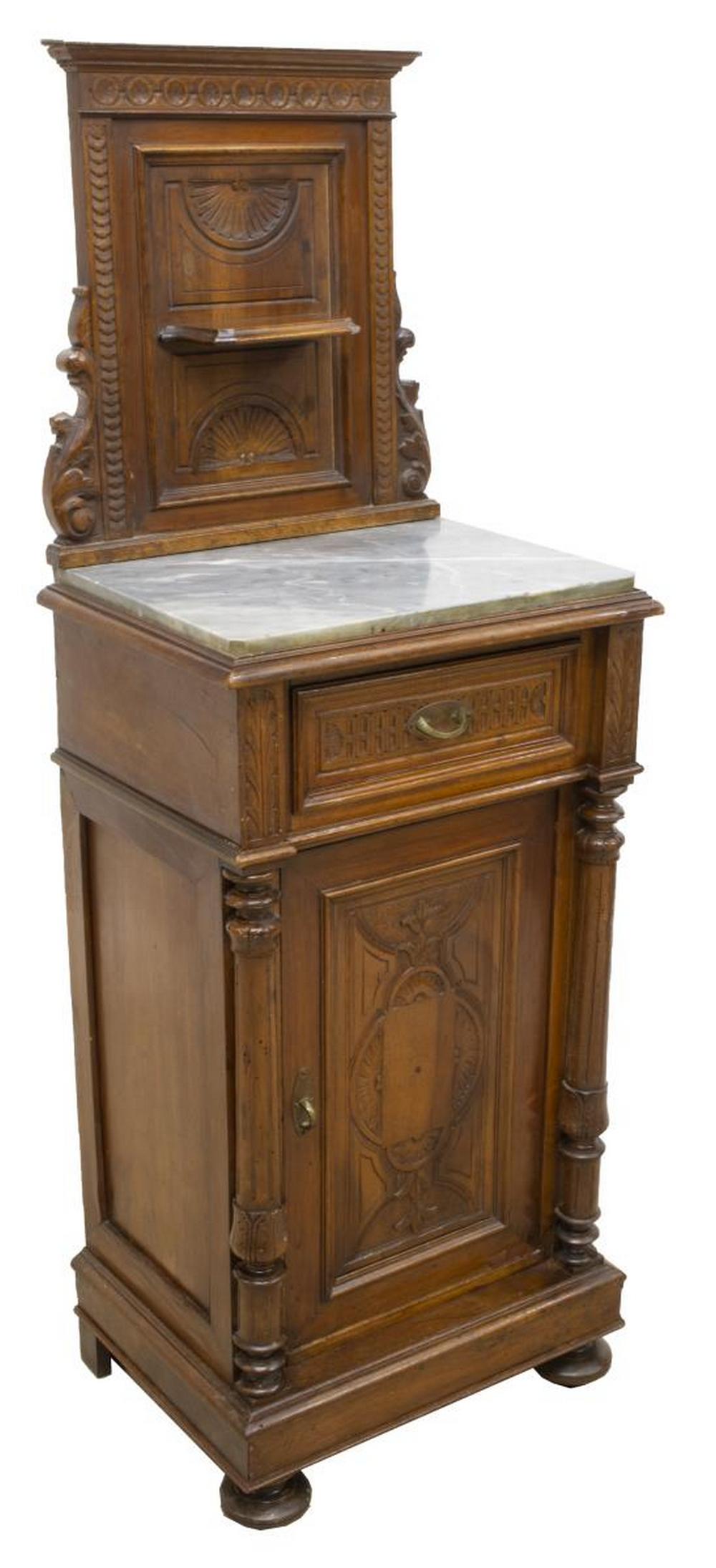 LOUIS PHILIPPE MARBLE-TOP WALNUT BEDSIDE CABINET (1 of 5)
