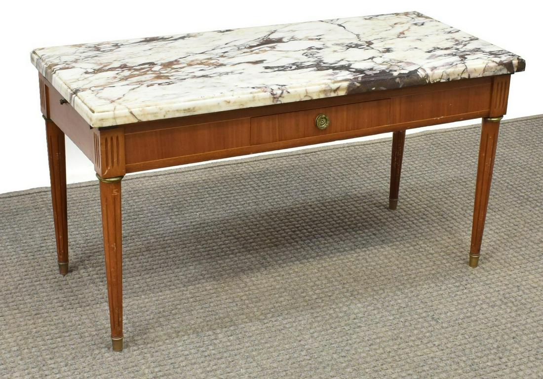 LOUIS XVI STYLE MARBLE-TOP MAHOGANY COFFEE TABLE (1 of 4)
