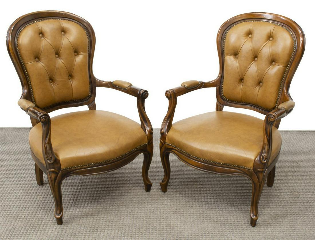 (2) FRENCH LOUIS XV STYLE UPHOLSTERED ARMCHAIRS (1 of 2)