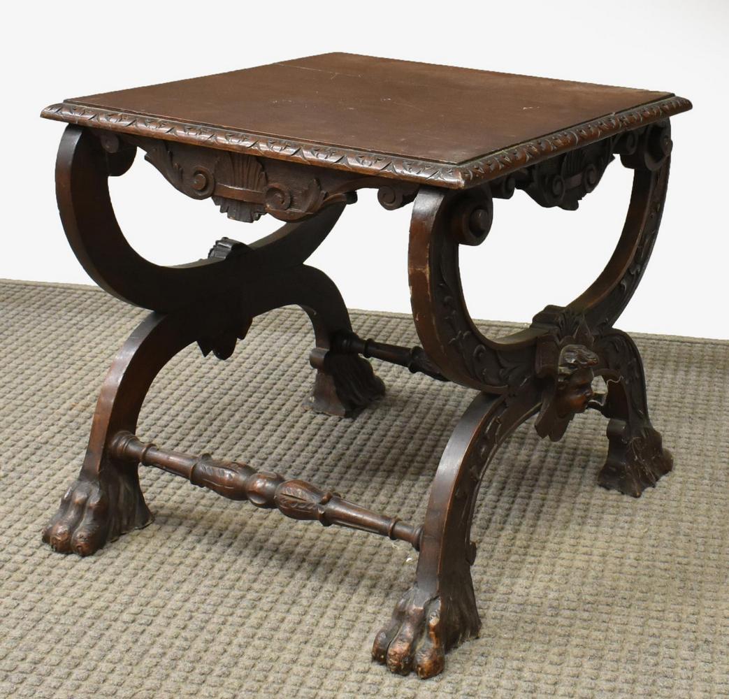 ITALIAN CARVED WALNUT CURULE FORM BENCH (1 of 4)