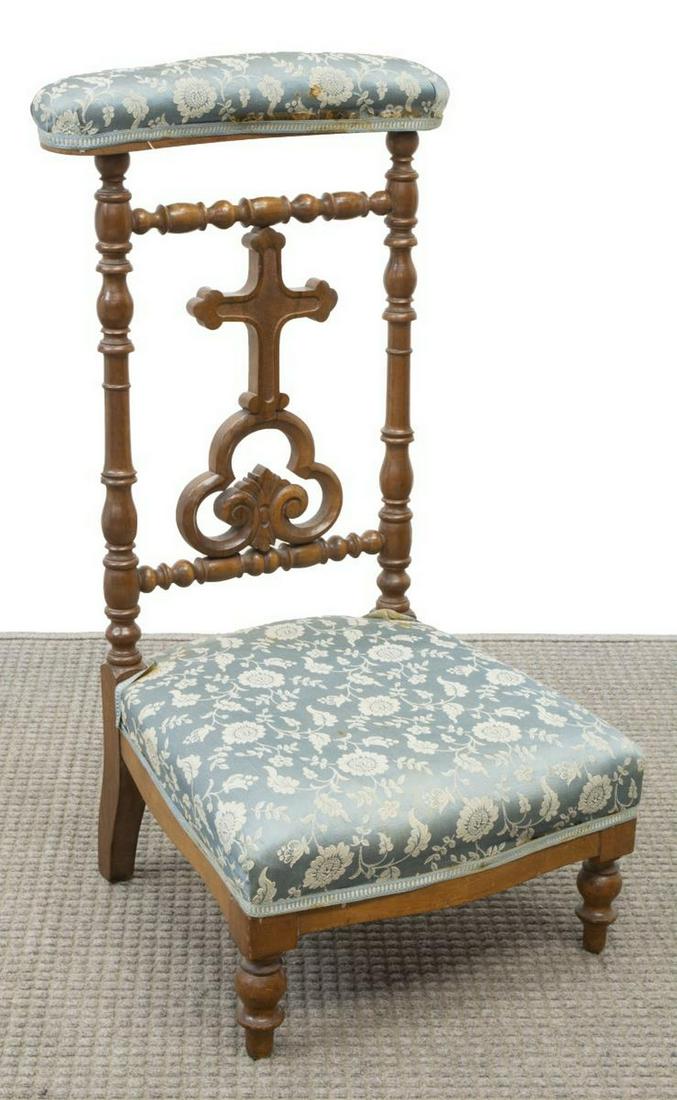 FRENCH CARVED WALNUT PRIE-DIEU PRAYER CHAIR (1 of 3)