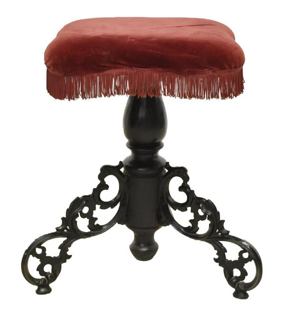VICTORIAN UPHOLSTERED CAST IRON PIANO STOOL (1 of 3)