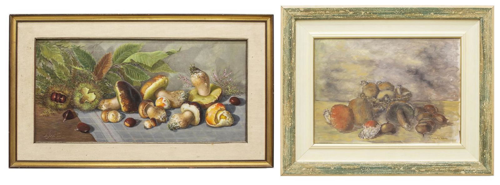 (2) FRAMED OIL PAINTINGS STILL LIVES W/ MUSHROOMS (1 of 6)