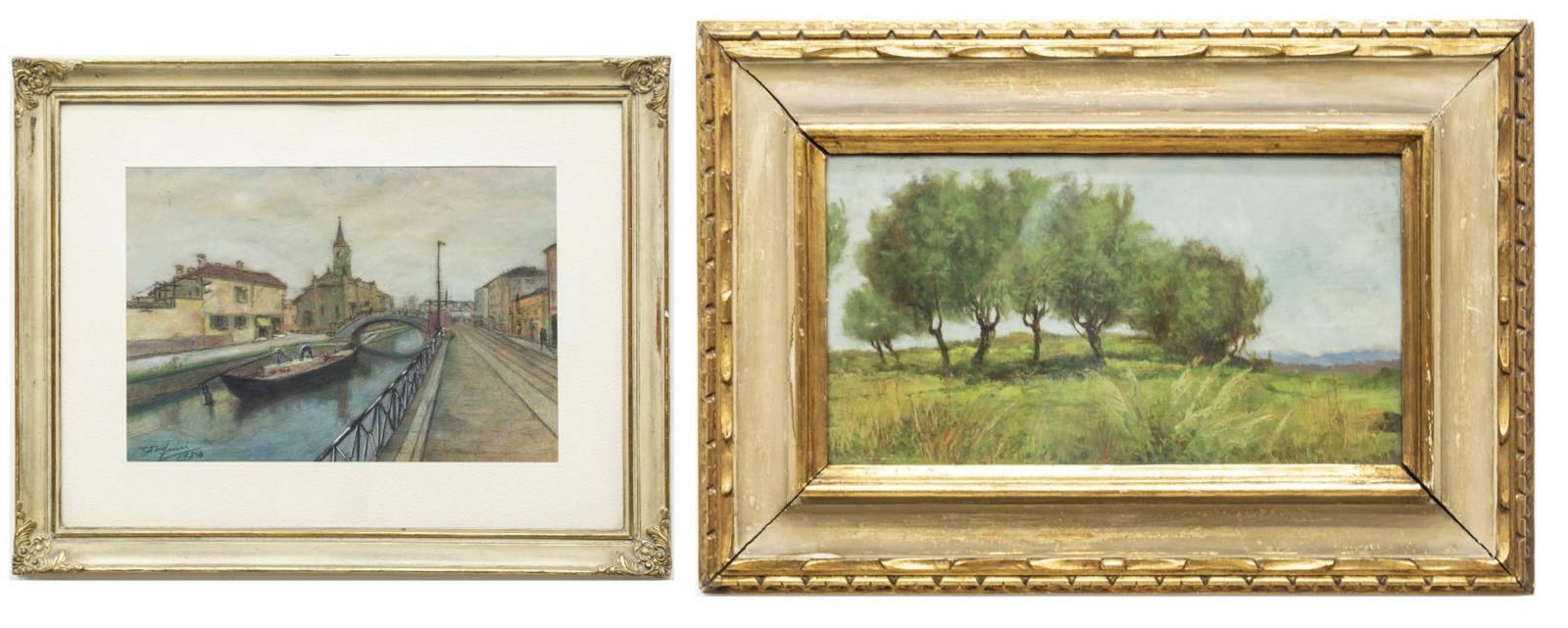 (2) FRAMED ART, CANAL PASTEL, LANDSCAPE PAINTING (1 of 6)