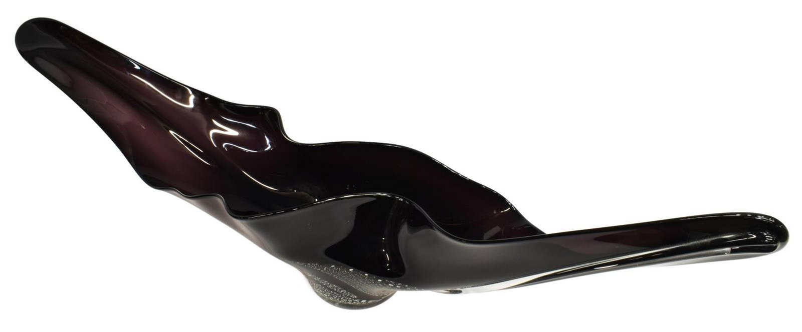 GAPPA & HAYES SCULPTURAL ART GLASS VESSEL: Sculptural art glass vessel, signed Gappa (David Gappa, Texas, 20th/ 21st c.), Hayes (Gary Hayes, Texas, 20th/ 21st c.), dated 2005, Vetro Glassblowing Studio and Gallery, elongated form, smokey black