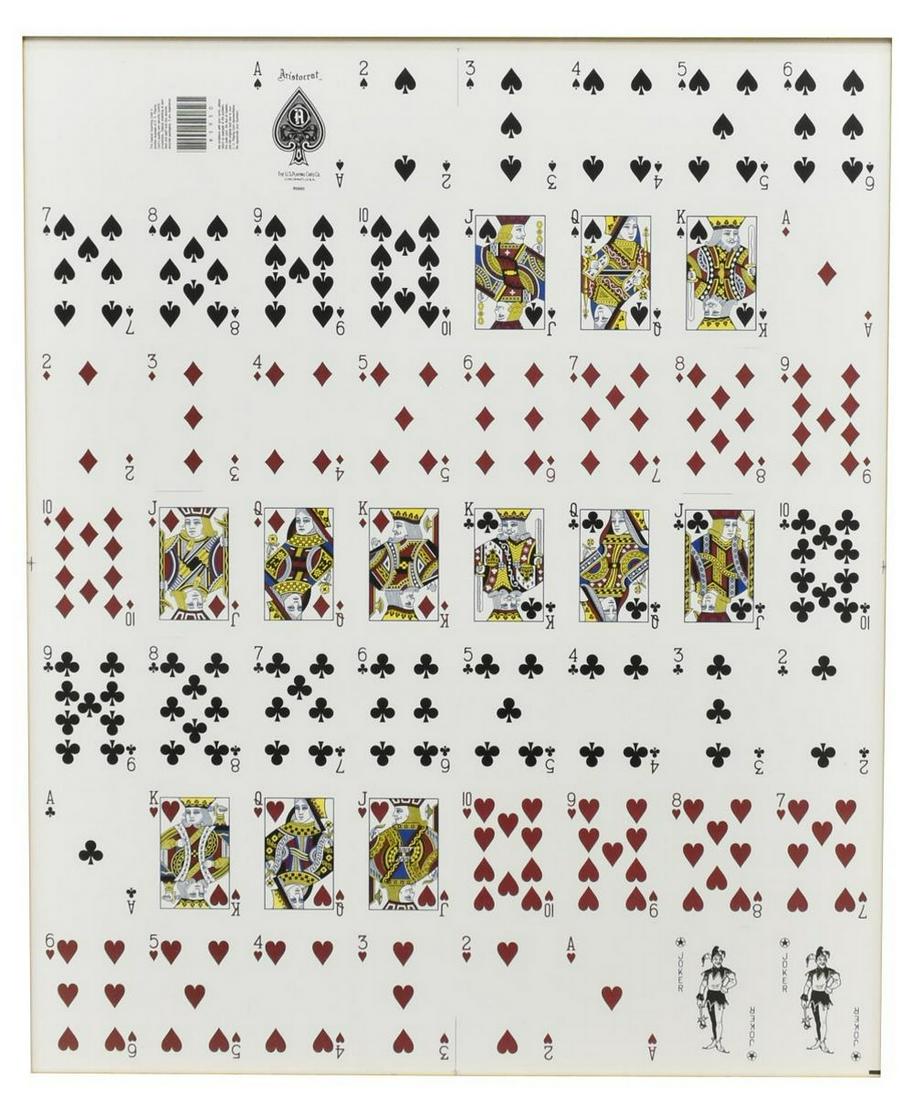 FRAMED DUNES CASINO LAS VEGAS UNCUT PLAYING CARDS: Framed uncut sheet of playing cards, from the Dunes Hotel and Casino, Las Vegas, double-sided framing, sight: approx 25.75"h, 21.75"w, overall: approx 32.5"h, 28.5"w, 13.5lbs **Provenance: a fine San 