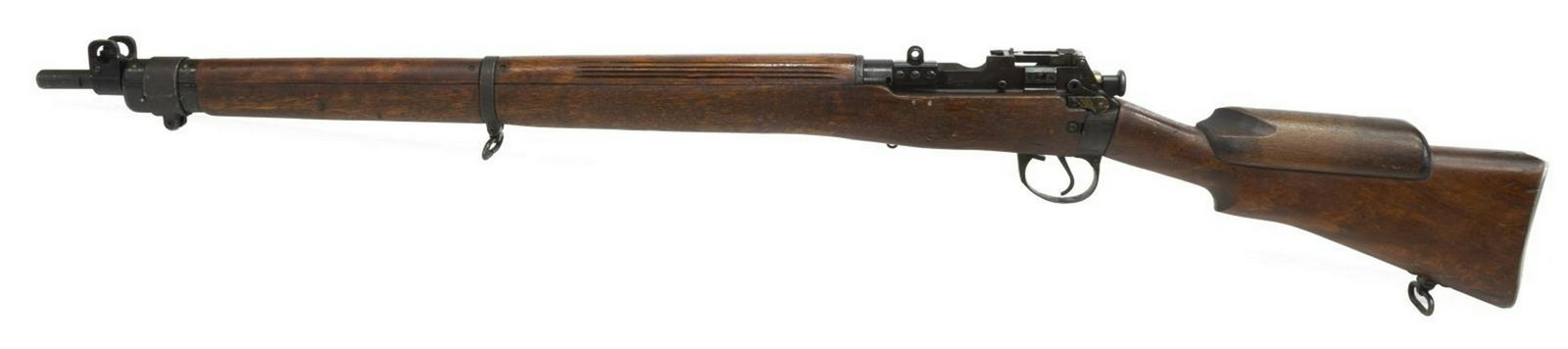 ENFIELD 1941 SNIPER RIFLE, HOLLAND & HOLLAND: Enfield No4Mk1 rifle, WWII manufactured by U.S. maker Savage-Stevens, .303 caliber, bolt action, detachable magazine, 25" barrel, scope mounts at left receiver, markings include "S No4Mk1" over "1941"