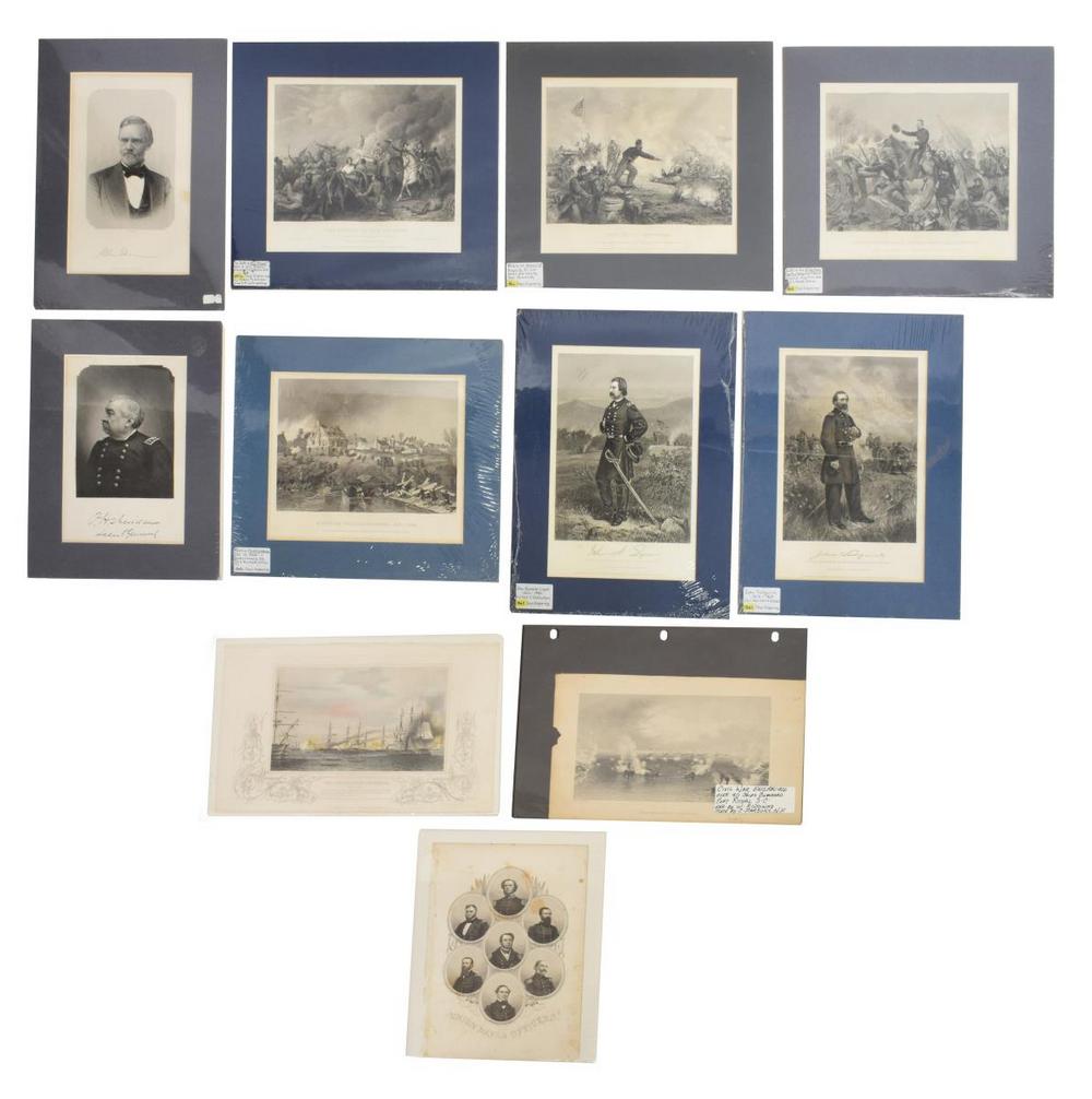 (11) U.S. CIVIL WAR RELATED ENGRAVINGS: (lot of 11) U.S. Civil War related engravings: (1) General Philip Sheridan; (1) Union Naval Officers, seven shown including David Porter, Farragut; (1) John Sherman, U.S. Senator, brother of General W