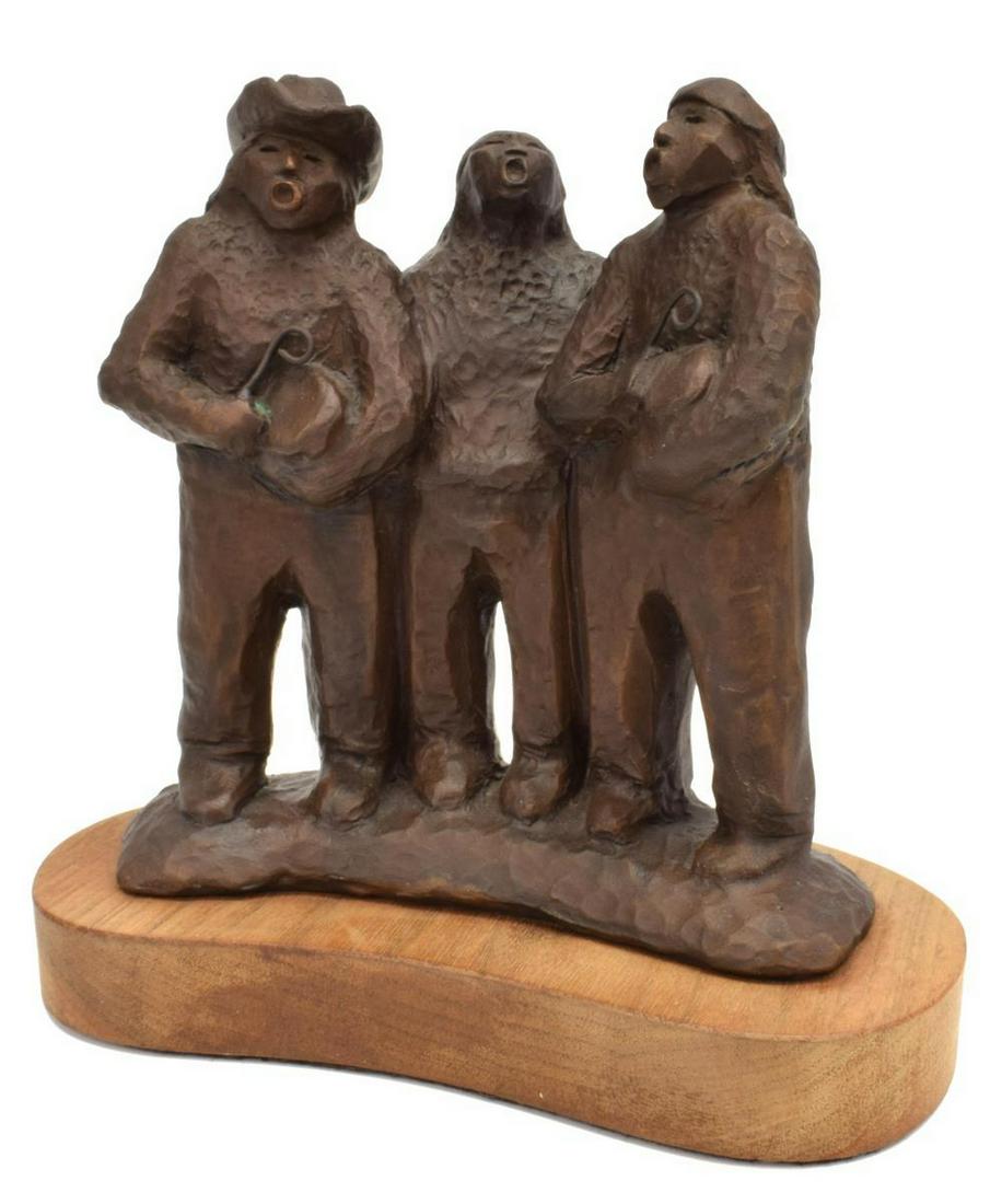 ALLAN HOUSER 'ONE MORE SONG' BRONZE SCULPTURE 1983: Bronze sculpture on wood base, "One More Song," signed in cast Allan Houser (Allan Capron (Haozous) Houser, American, 1914-1994), dated 1983, and numbered 88/100, lower back, approx 5.5"h, 6"w, 2.75"d