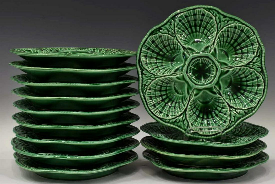 (13) FRENCH SARREGUEMINES MAJOLICA OYSTER PLATES (1 of 3)