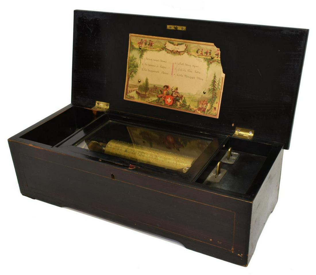 SWISS 6" CYLINDER GRAIN PAINTED MUSIC BOX (1 of 5)