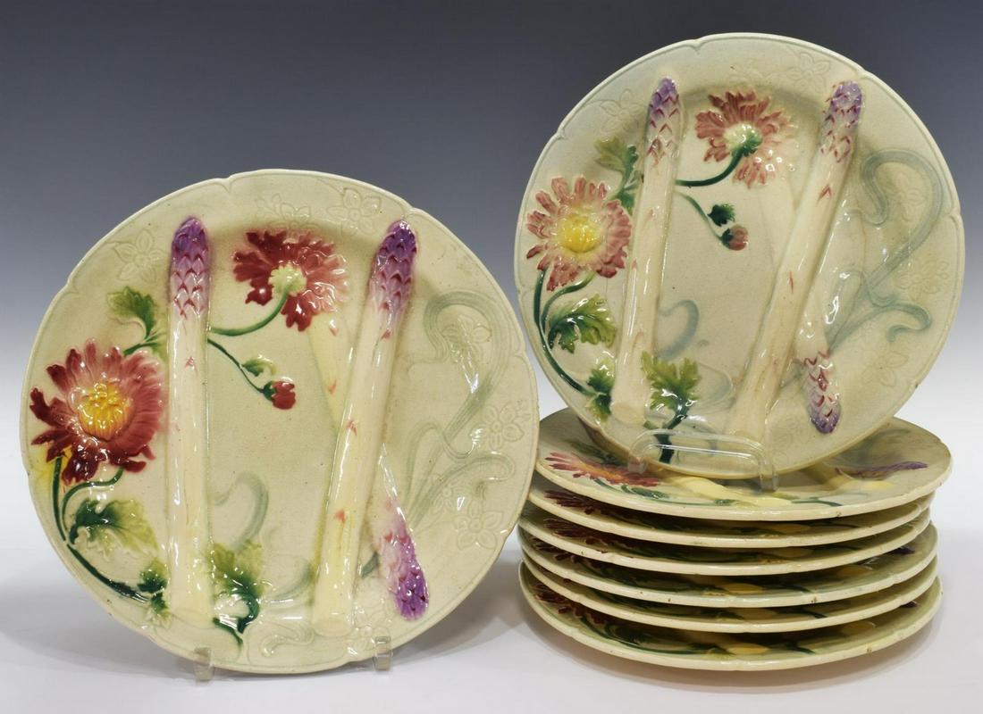 (8) FRENCH MAJOLICA ASPARAGUS PLATTER & PLATES (1 of 4)