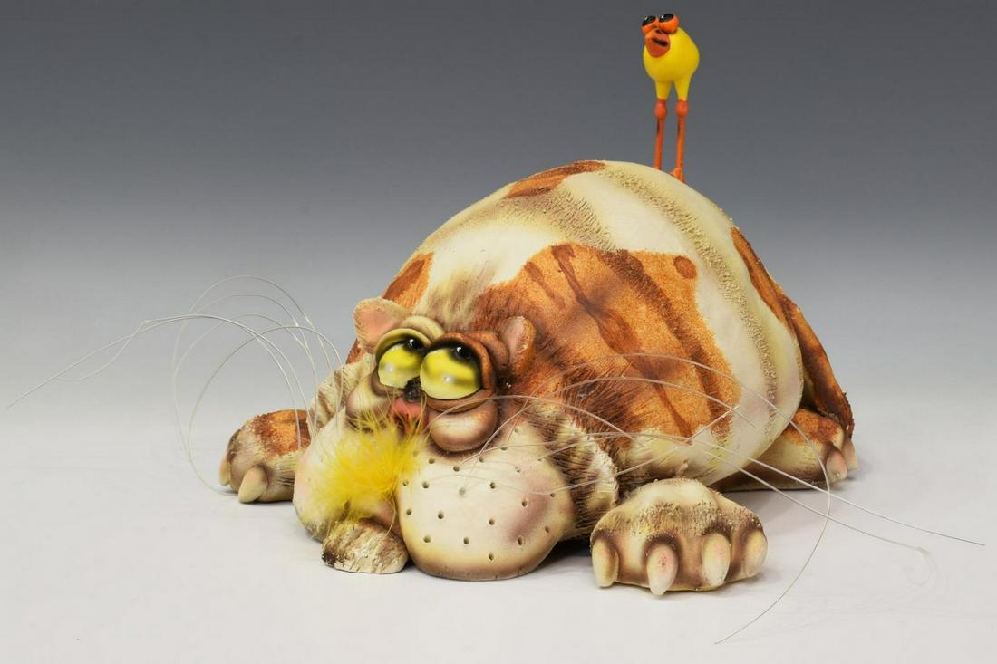 TODD WARNER (B.1945) MIXED MEDIA KITTEN SCULPTURE: Mixed media sculpture, Kitten from the Baby's First Steps Collection, signed Todd Warner (United States, b.1945), dated 1999, numbered 83/ 250, small chips, approx 7"h, 11"l, 9"w, 6.5lbs **Provenance: