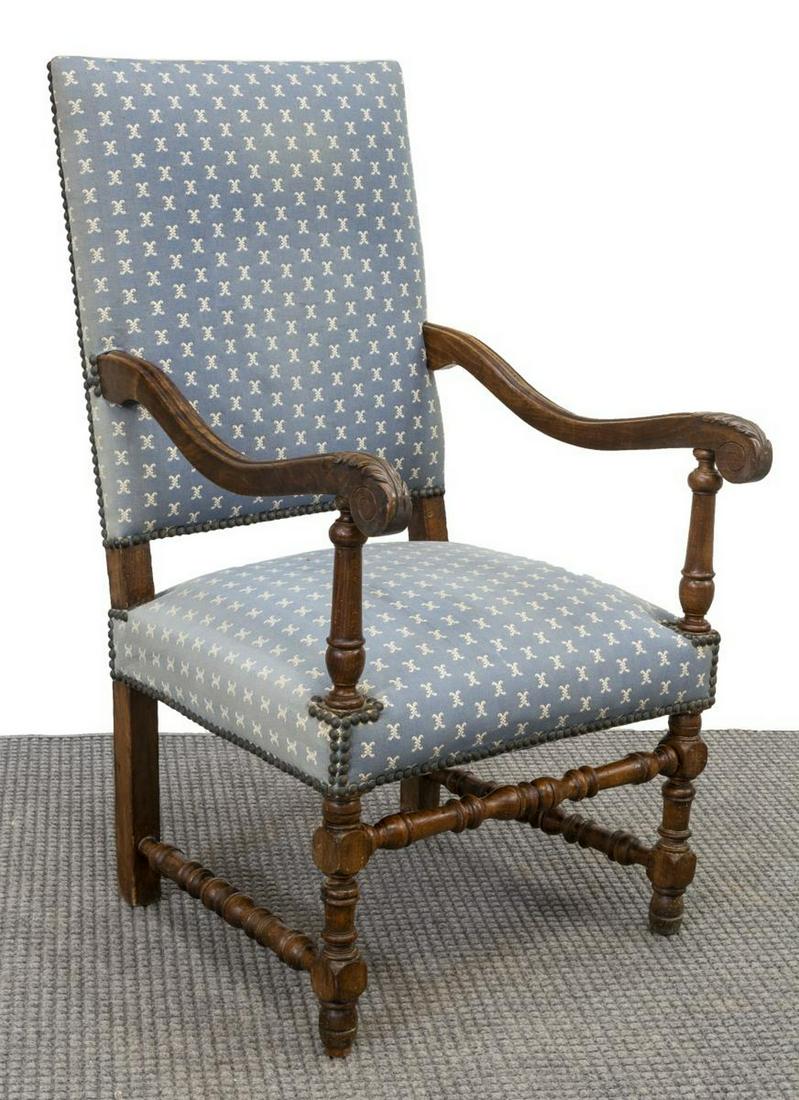 FRENCH LOUIS XIII STYLE WALNUT HIGHBACK FAUTEUIL (1 of 3)