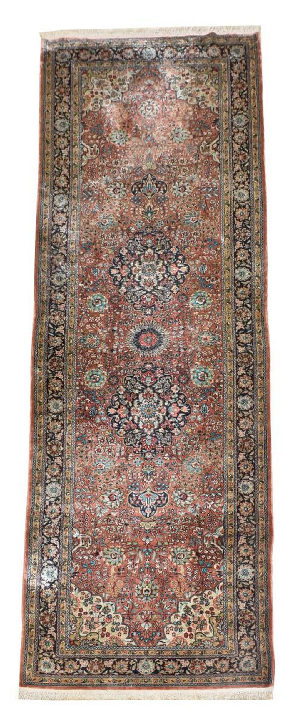 HAND-TIED QUM DESIGN SILK RUNNER, 9'4" X 3'0" (1 of 3)
