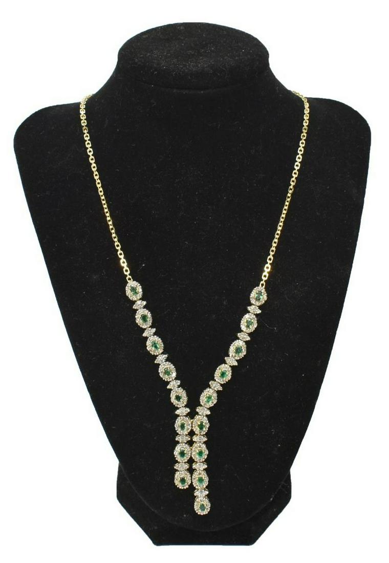 ESTATE 14KT YG, EMERALD & DIAMOND NECKLACE (1 of 5)