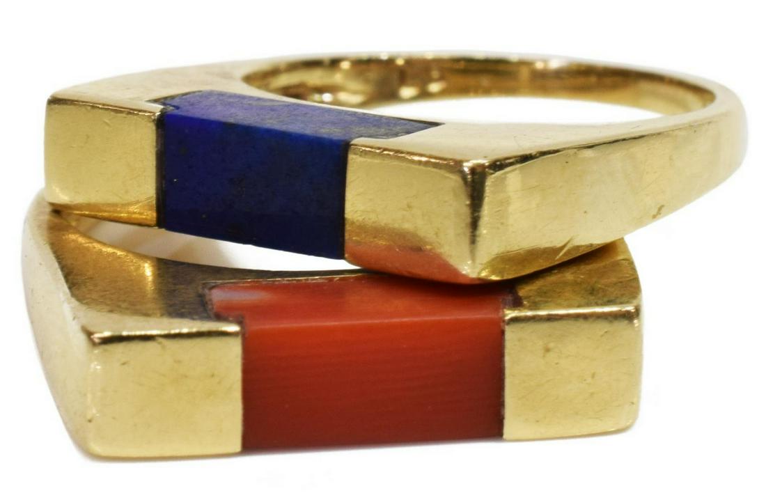 (2) ESTATE 14K YELLOW GOLD RED CORAL & LAPIS RINGS (1 of 6)