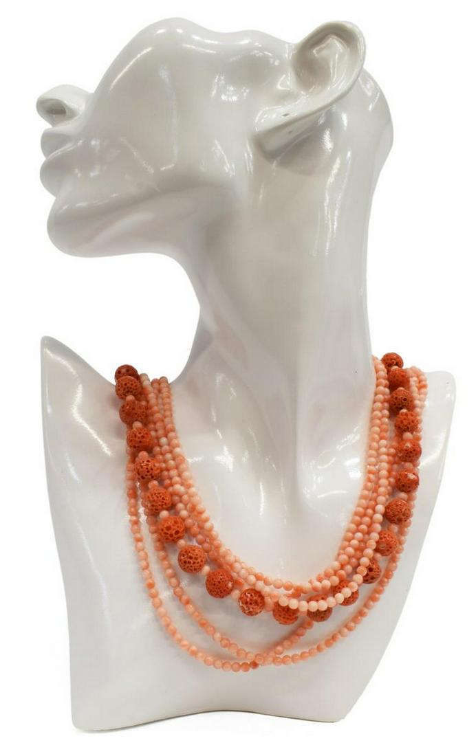 SIX-STRAND PINK CORAL & 14K GOLD BEADED NECKLACE (1 of 3)