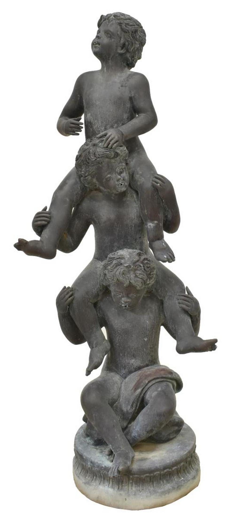BRONZE OUTDOOR FOUNTAIN, THREE CHILDREN, 59"H (1 of 2)