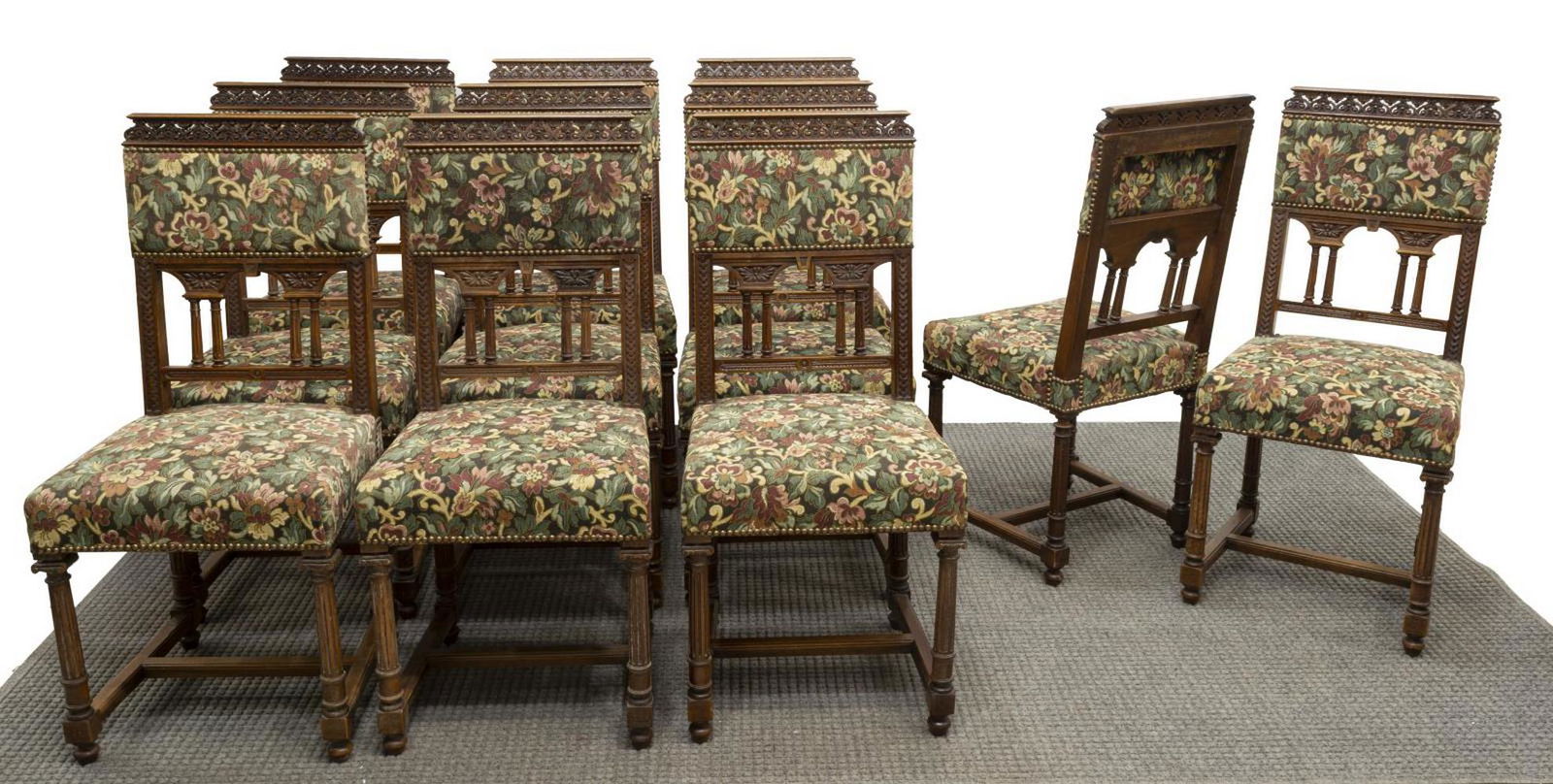 (11) CONTINENTAL CARVED WALNUT DINING CHAIRS (1 of 2)