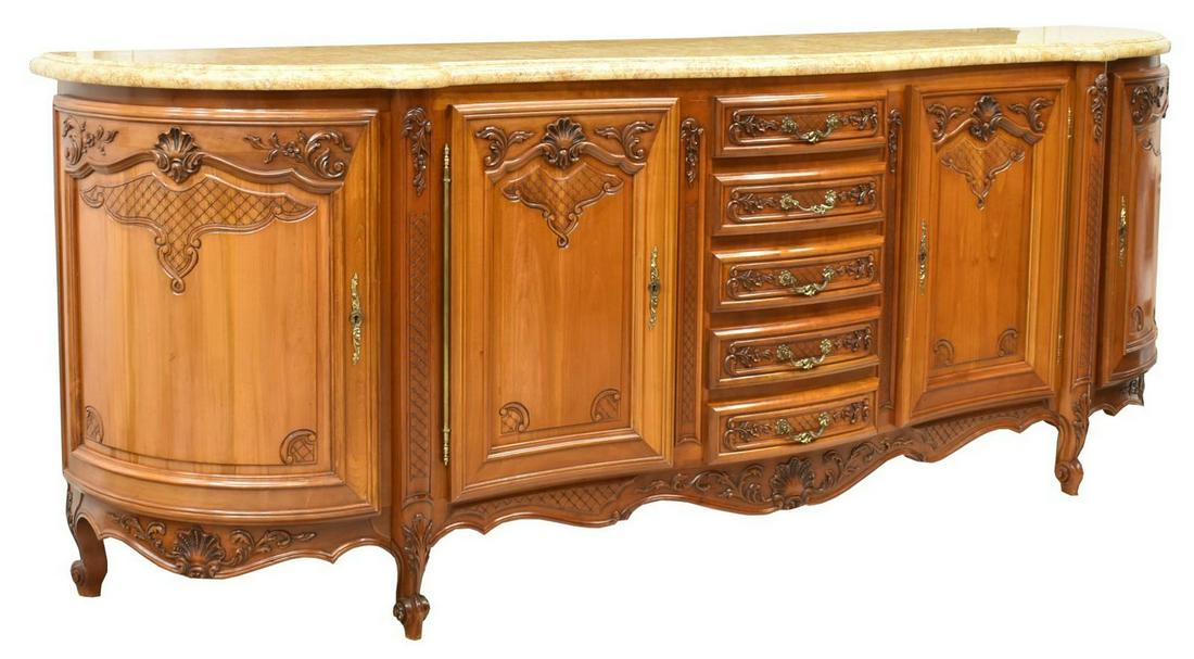 LARGE FRENCH LOUIS XV STYLE MARBLE-TOP SIDEBOARD (1 of 7)