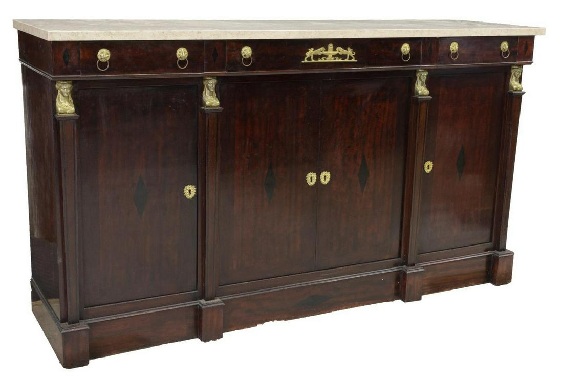 FRENCH EMPIRE STYLE MARBLE-TOP MAHOGANY SIDEBOARD (1 of 6)