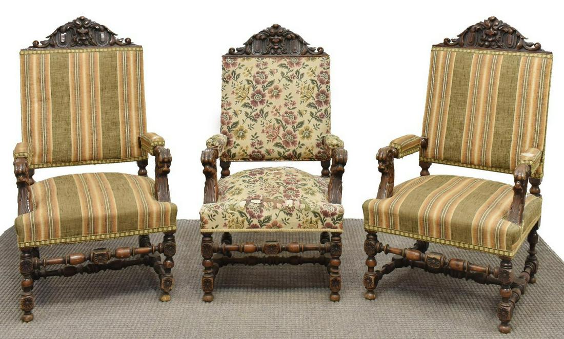 (3) FRENCH CARVED OAK FAUTEUILS (1 of 2)
