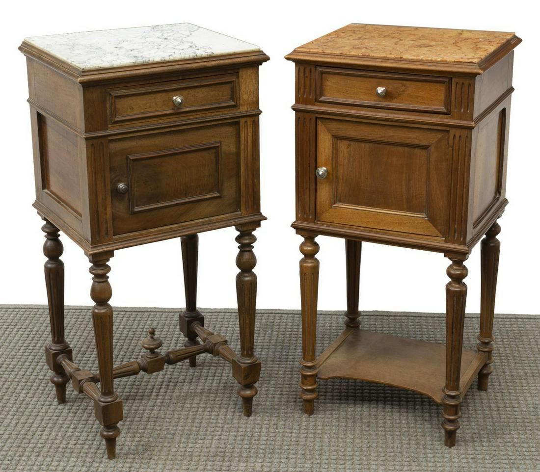 (2) LOUIS XVI STYLE MARBLE-TOP WALNUT NIGHTSTANDS (1 of 5)