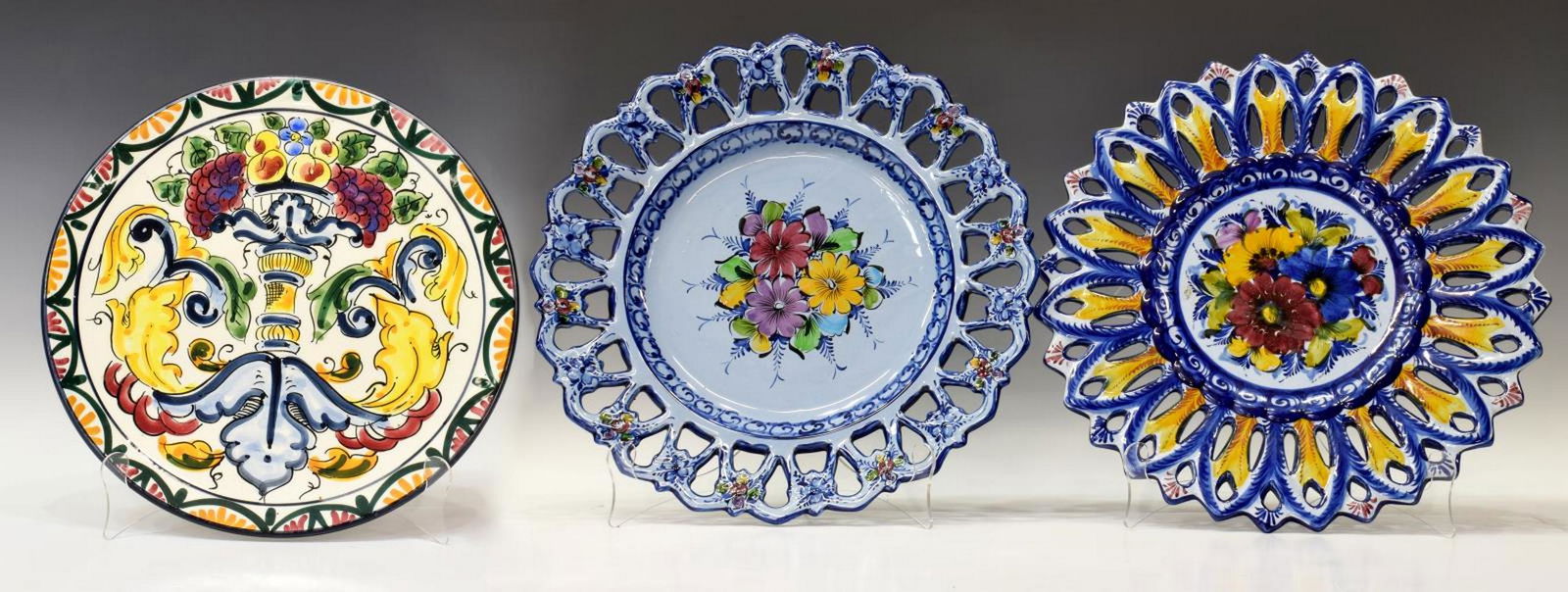 (3) MAJOLICA & BLUE OPENWORK FLORAL CHARGERS (1 of 3)