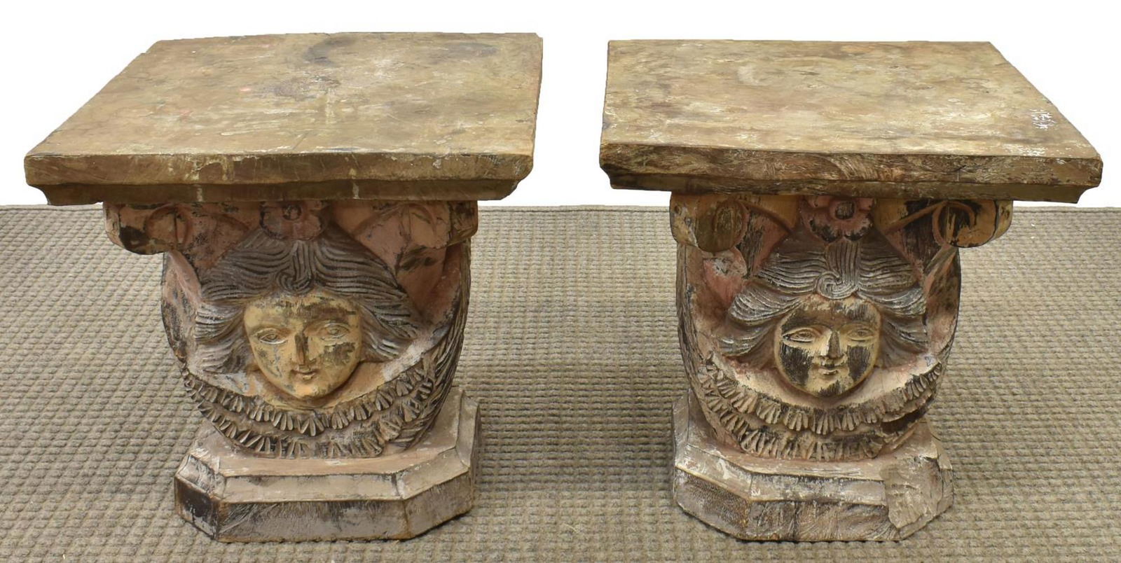 (2) CARVED & PAINTED ARCHITECTURAL PEDESTALS (1 of 3)