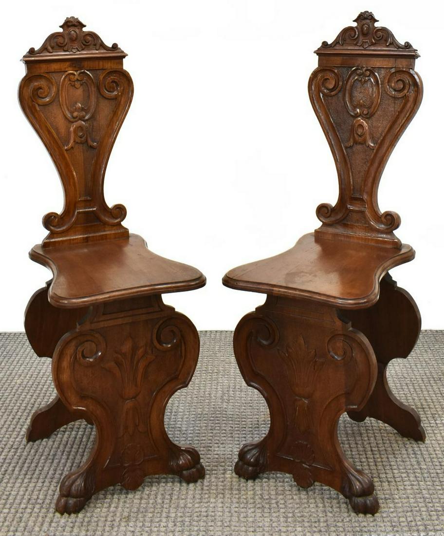 (2) RENAISSANCE REVIVAL CARVED WALNUT HALL CHAIRS (1 of 2)