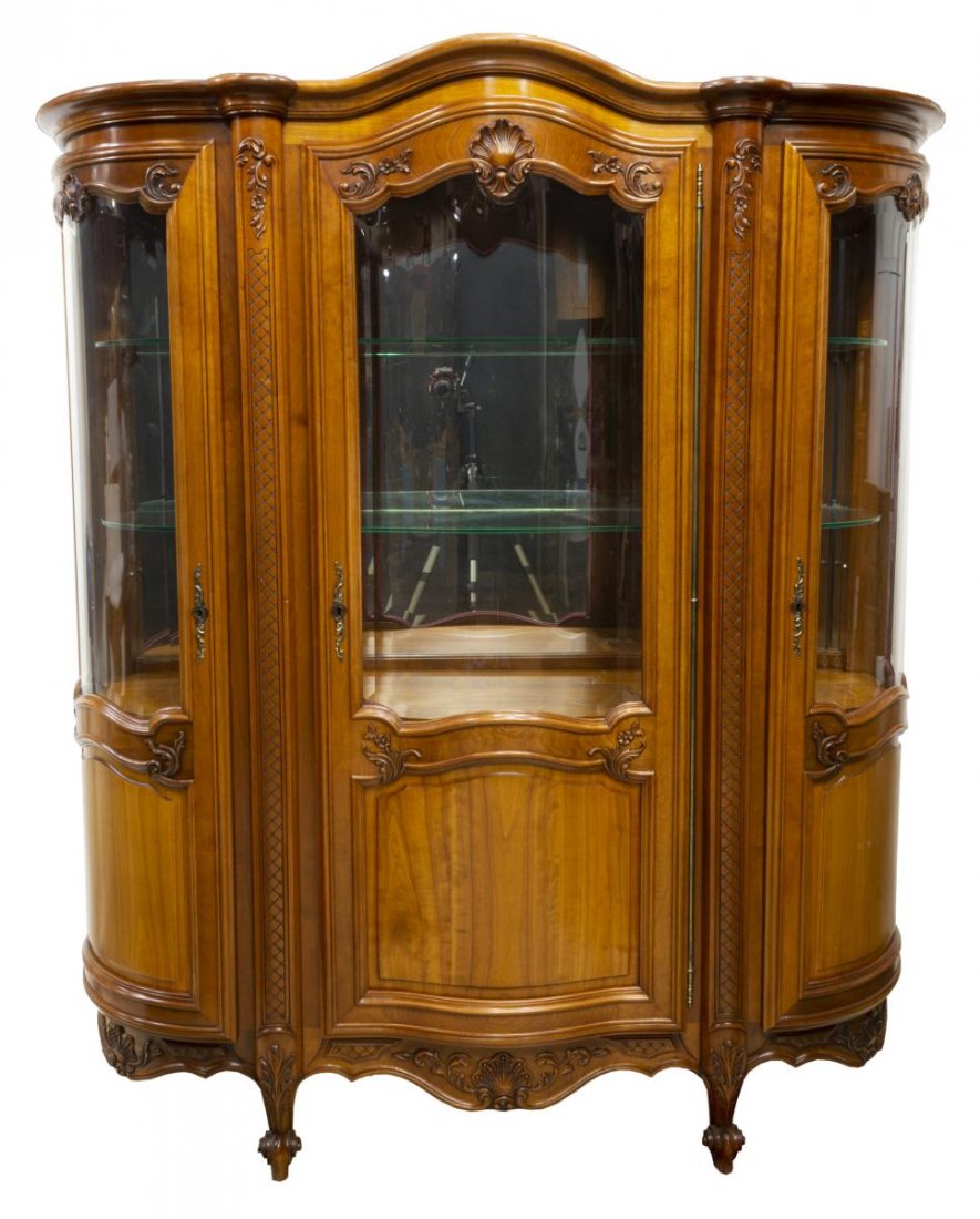 FRENCH LOUIS XV STYLE FRUITWOOD DISPLAY CABINET (1 of 4)