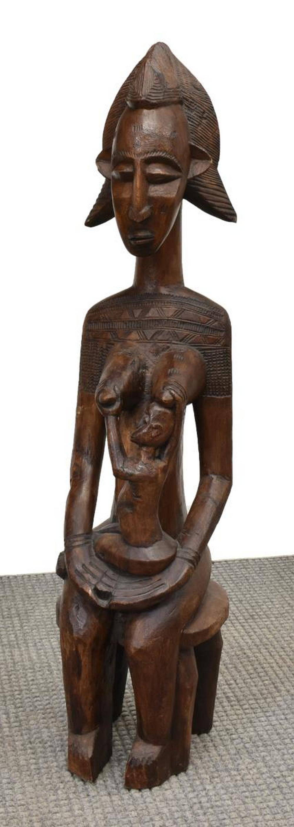 LARGE AFRICAN WOOD CARVING, MATERNAL FIGURE (1 of 3)