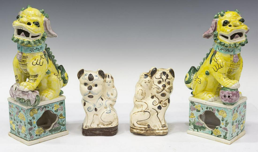 (4) CHINESE GLAZED CERAMIC FOO LION & CAT FIGURES (1 of 3)