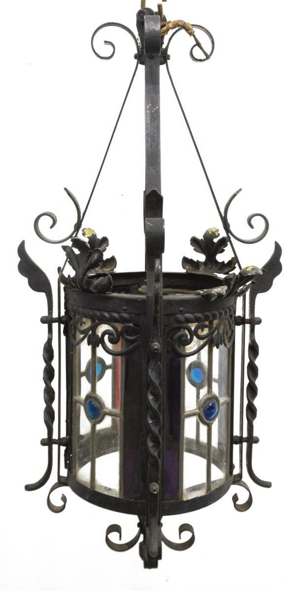 FRENCH WROUGHT IRON & STAINED-GLASS LANTERN (1 of 1)
