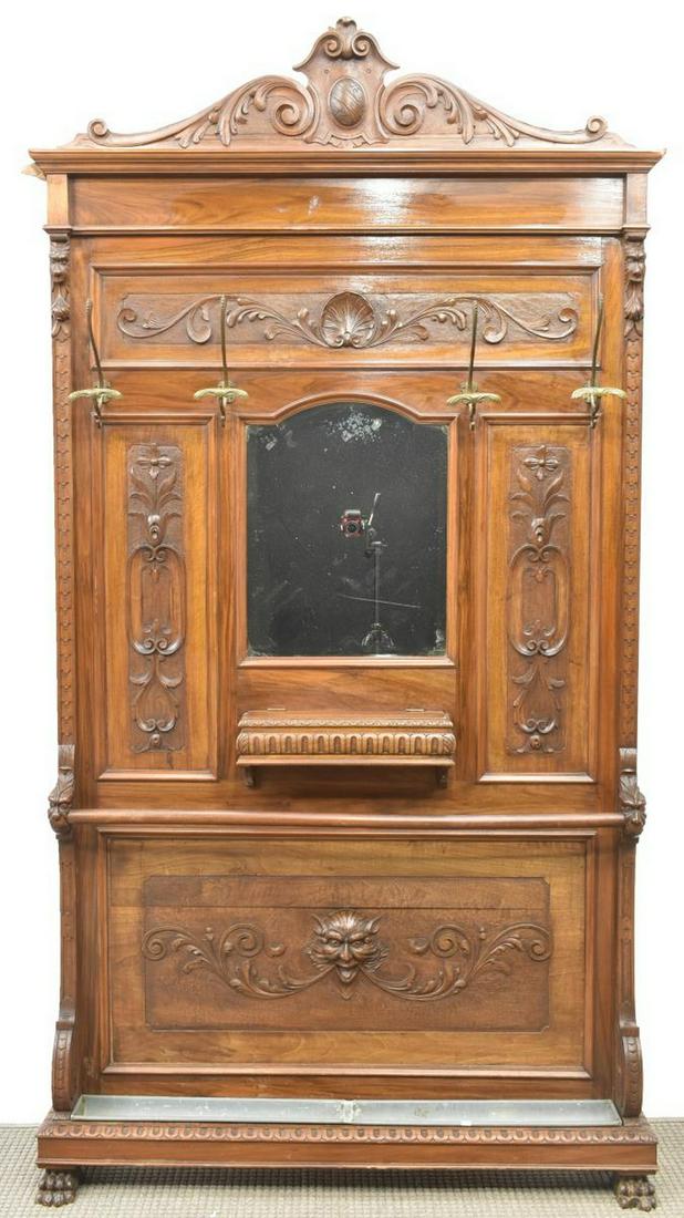 RENAISSANCE REVIVAL CARVED WALNUT HALL TREE (1 of 2)