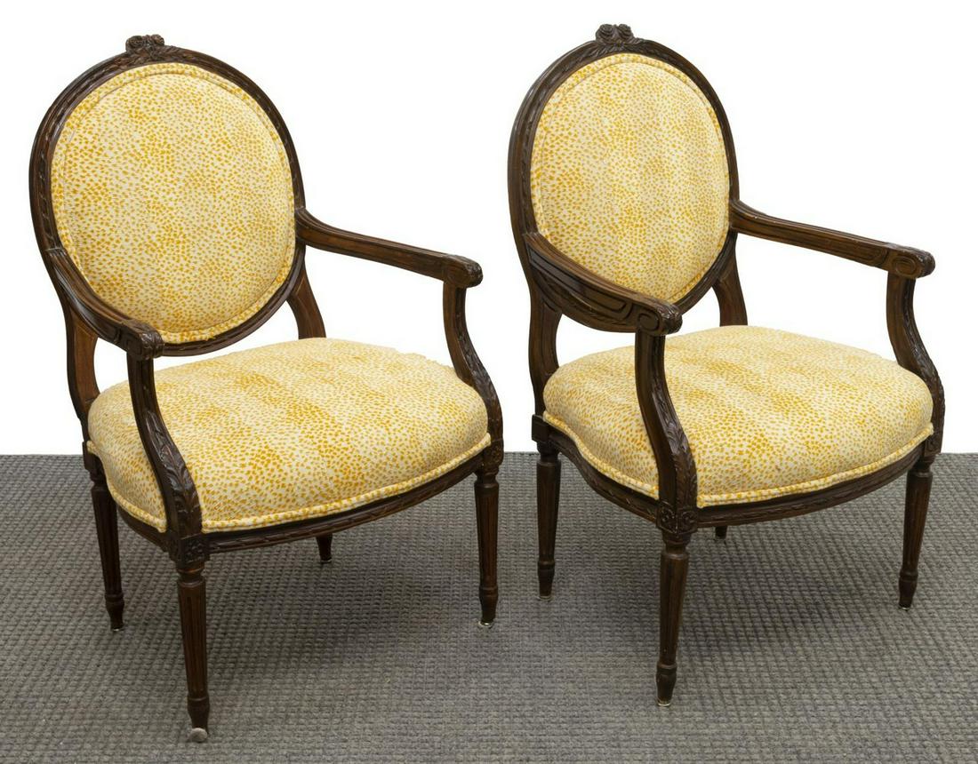 (2) FRENCH LOUIS XVI STYLE CARVED ARMCHAIRS (1 of 2)