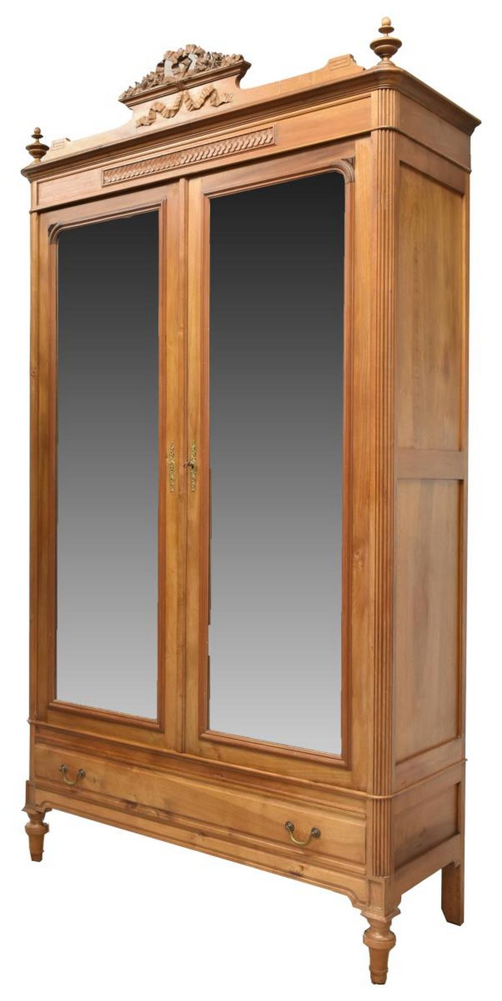 FRENCH LOUIS XVI STYLE MIRRORED WALNUT ARMOIRE (1 of 5)